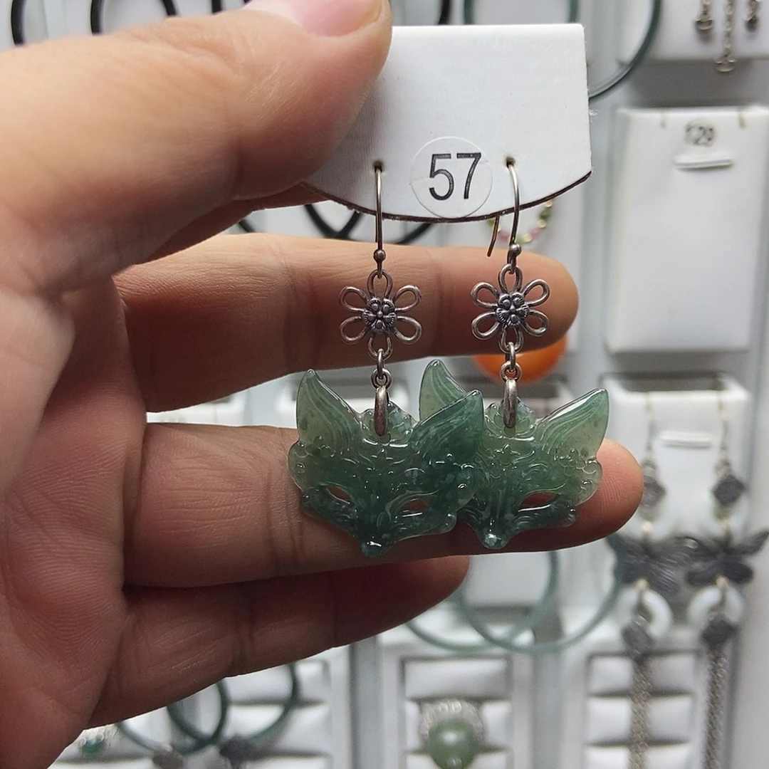 翡翠银S925镶嵌耳饰