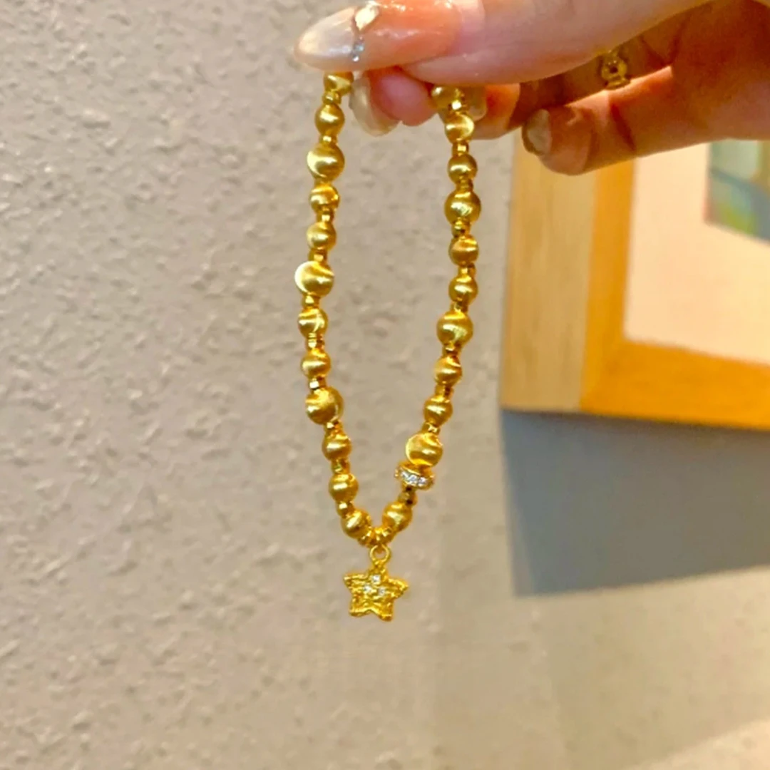 卡柒 铜合金手链 爆闪金色拉丝猫眼锤纹星星手链女复古轻奢高级感