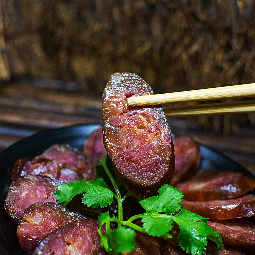 【湖北恩施农家粮食猪黑猪香肠】手工香肠黑毛土猪柴火烟熏年货必备