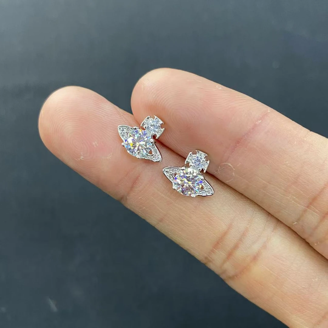 925银莫桑石银制品 【举石珠宝】T0107-9819-0435莫桑钻耳饰（一对）K