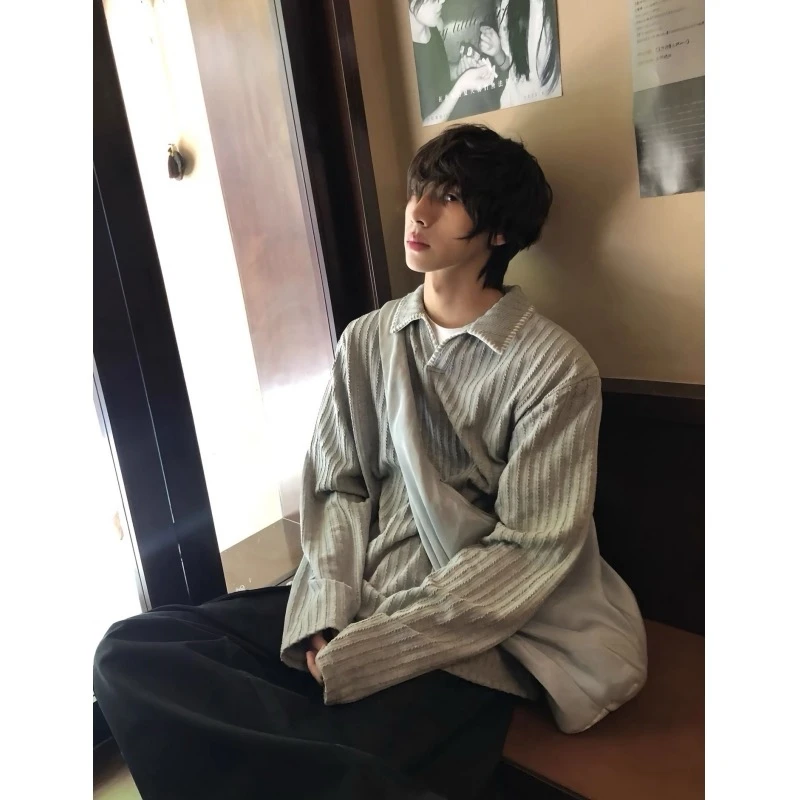 老钱风麦穗纹长袖polo衫t恤男款痞帅高级感手缝线美式内搭打底衫