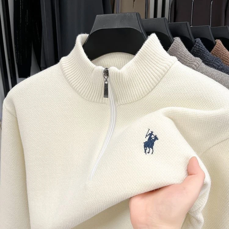 培蒙超柔绒冬季一体绒男士加绒加厚拉链高领毛衣男保暖冬季衫打底