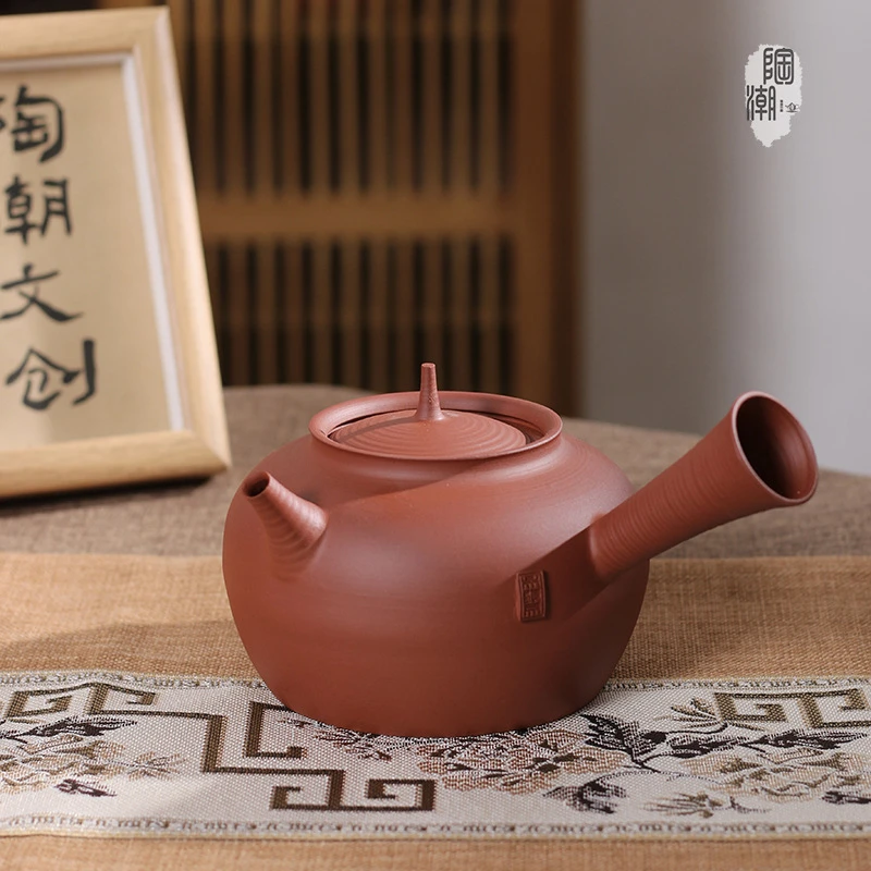 【尖峰炭陶炉】潮汕功夫茶红泥壶跳跳壶砂铫壶陶壶煮水煮茶壶防烫隔