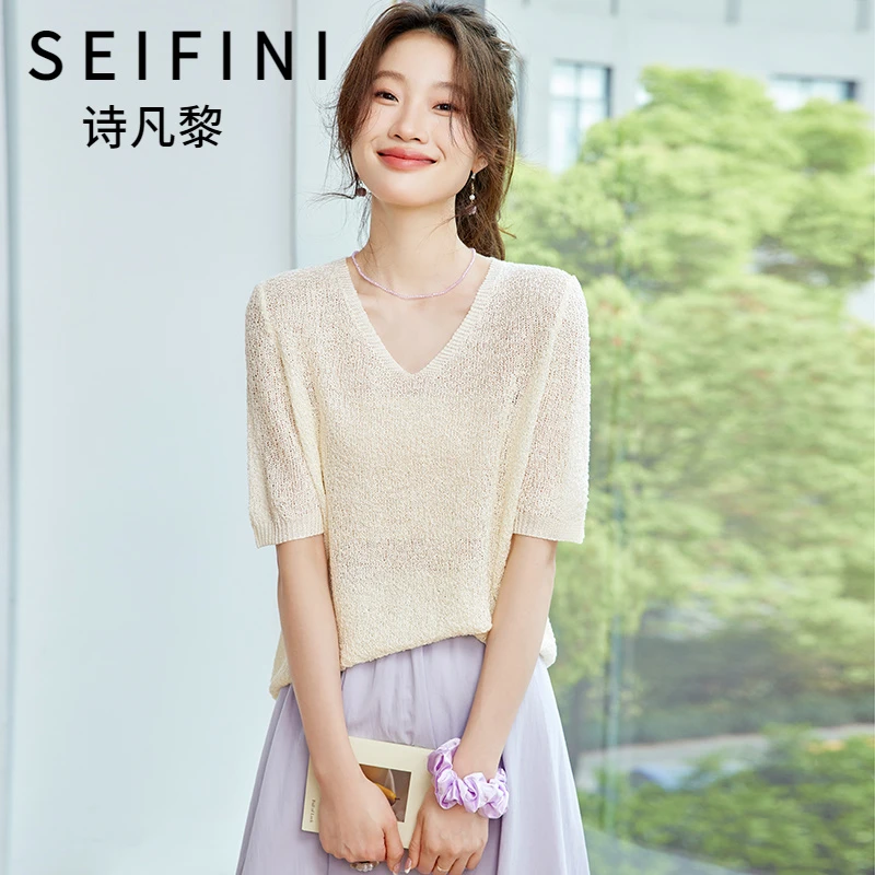 SEIFINI/诗凡黎折扣女装时尚通勤短袖T恤气质显瘦百搭减龄上衣潮