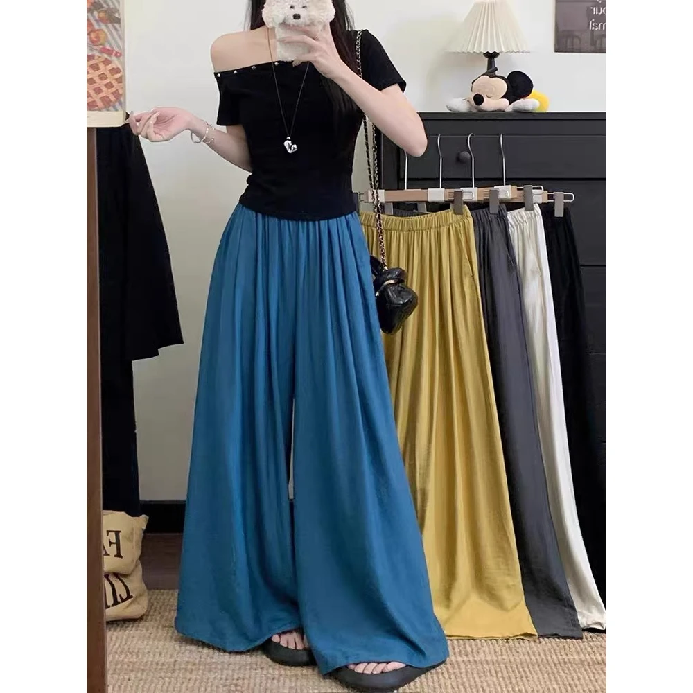 【现货运险】十三行欧货韩版麻透气高腰大阔腿裤料慵懒遛弯裤