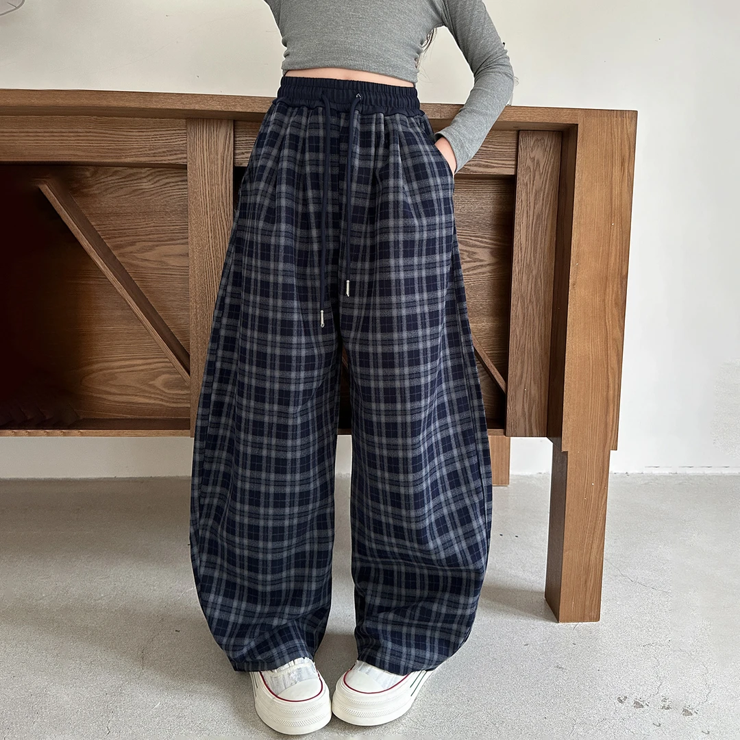 女童格子裤秋装2025新款儿童宽松裤子春秋中大童弯刀休闲裤6-12岁