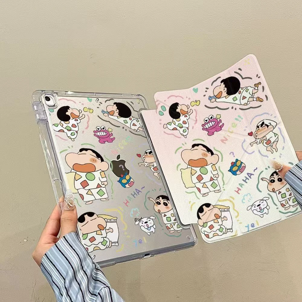 【轻薄坚韧】蜡笔小新9/10代iPadair6板y折保护套7/8带笔槽pro11