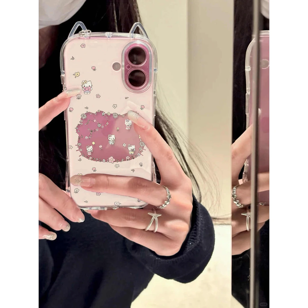 小花KT猫适用iphone1615promax猫耳朵手机壳苹果14透明131211软