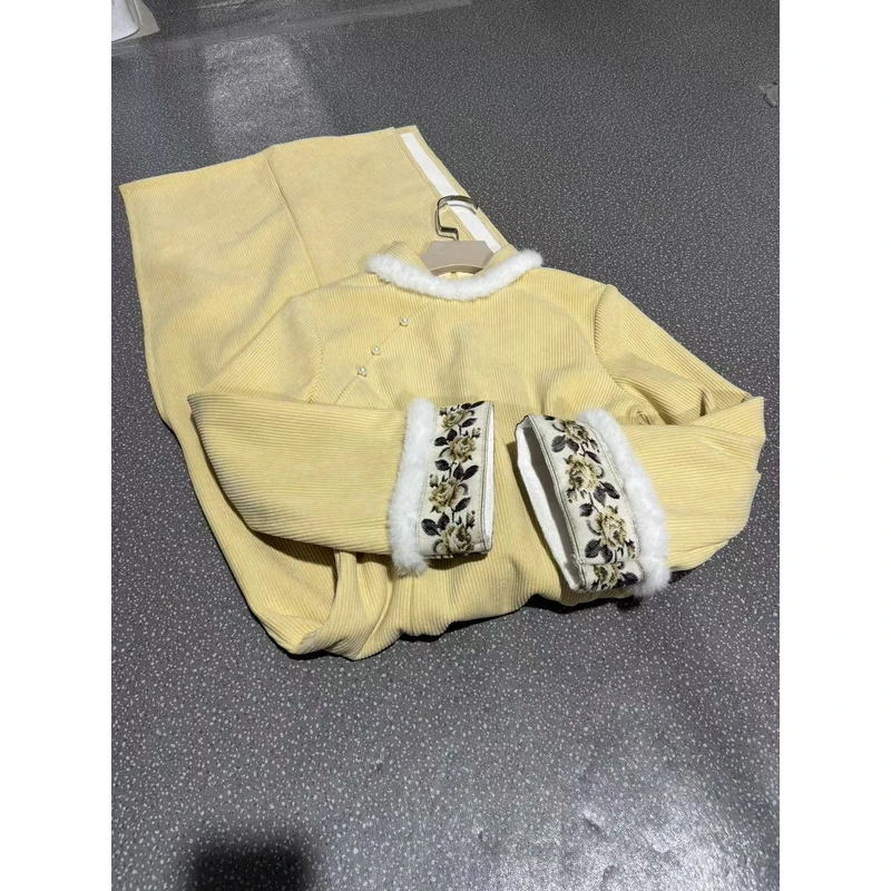 1626 黄色 珠珠扣 袖口牡丹【棣棠】 旗袍