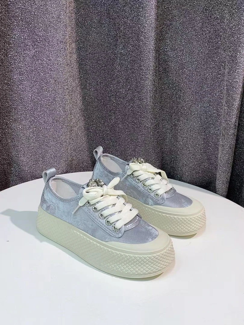 C2647  灰色  春夏时尚厚底圆头系带女休闲板鞋