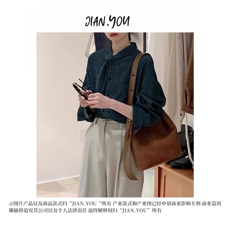 JIANYOU-「韩系牛仔衬衫」韩国单！25春款韩系蝴蝶结牛仔衬衫AC-2532