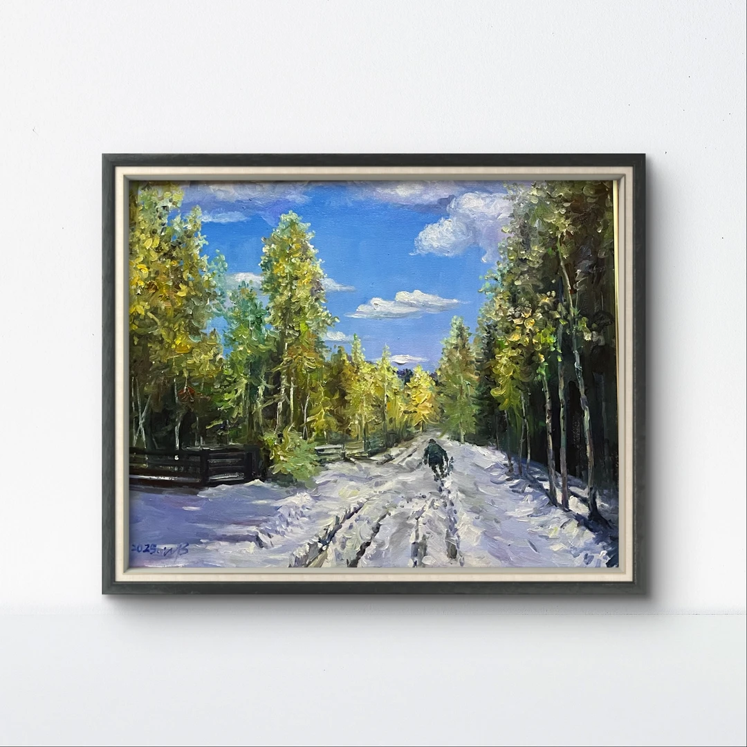 王彬 《雪之路》布面油画 70×90CM