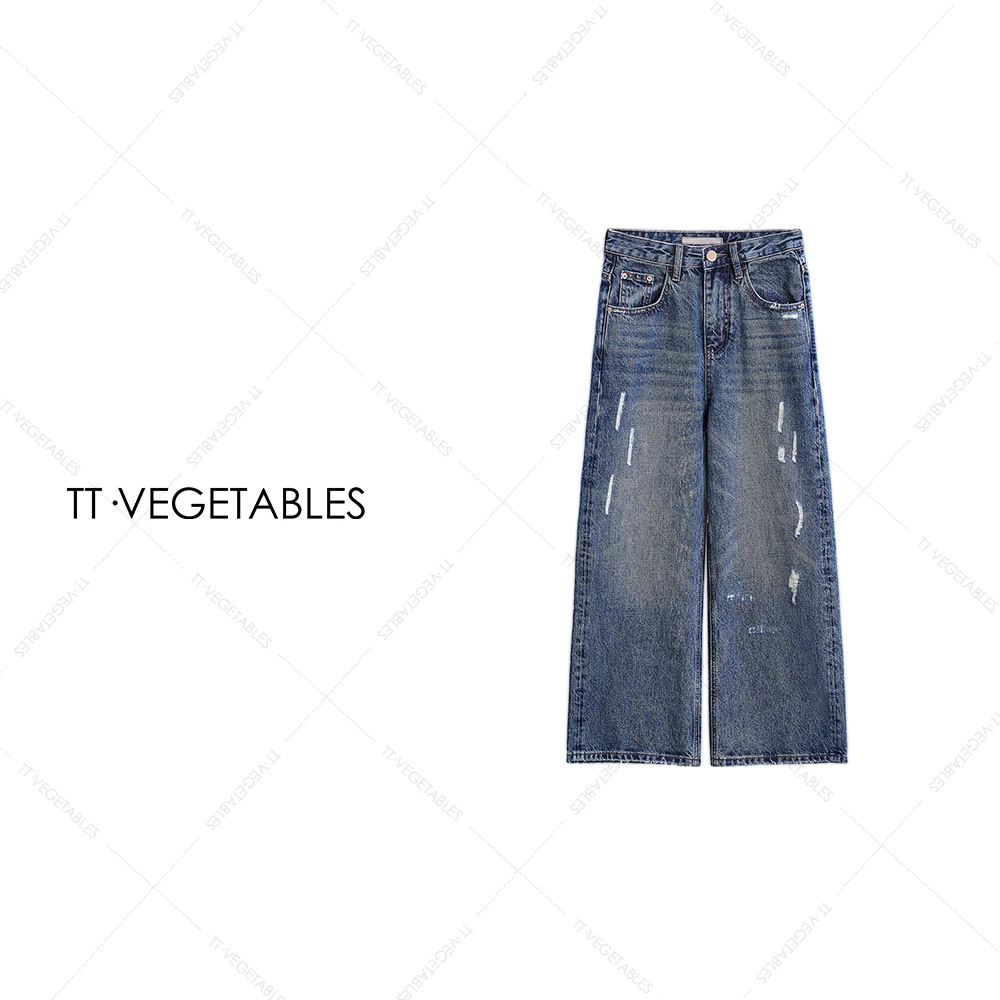 TT・VEGETABLES【序白】雾岛 高腰阔腿裤长裤牛仔裤潮流521026