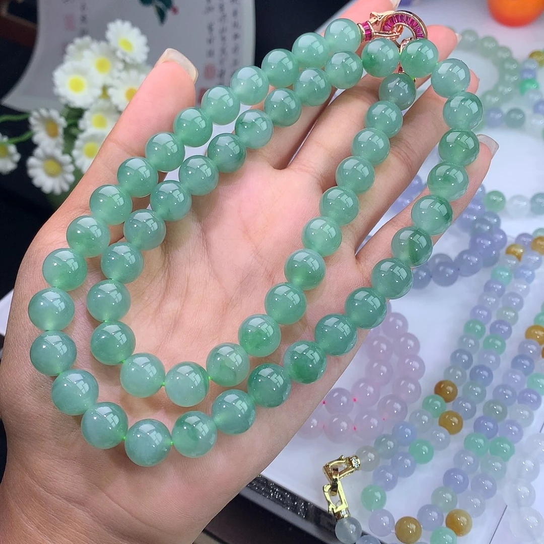 未镶嵌手链翡翠绿底飘阳绿花项链