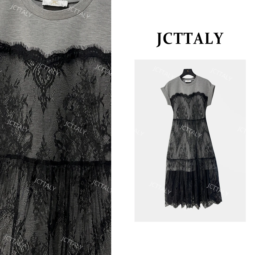 【梅子专属】通勤风拼接蕾丝假两件女25夏季新款时尚连衣裙JC-A3396