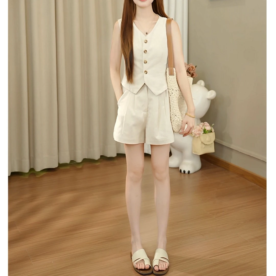 小个子夏季天丝亚麻气质高级感小众马甲五分短裤超仙通勤裤子女