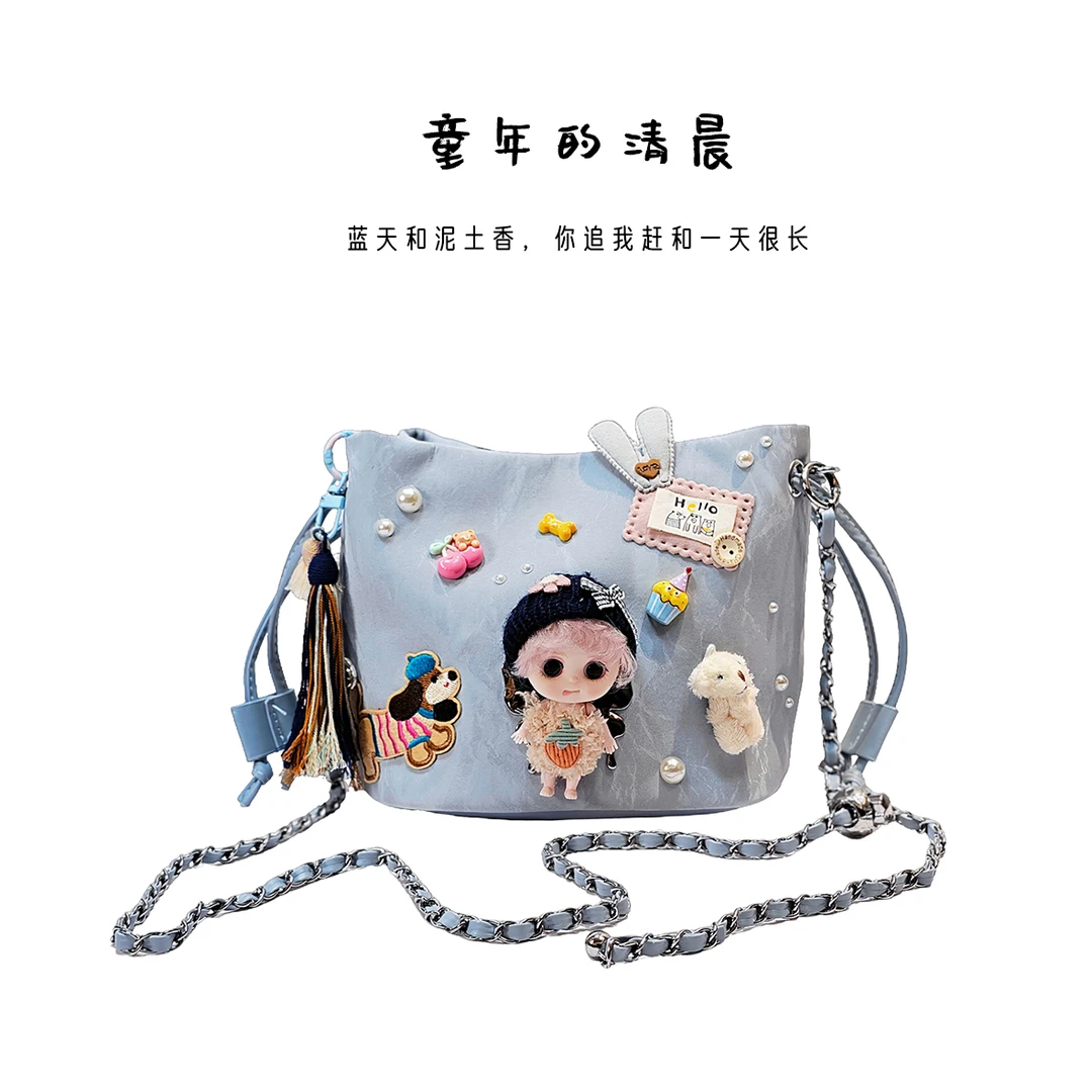 童年的清晨 设计师原创手袋包包 百搭可爱休闲水桶包精致创意女包