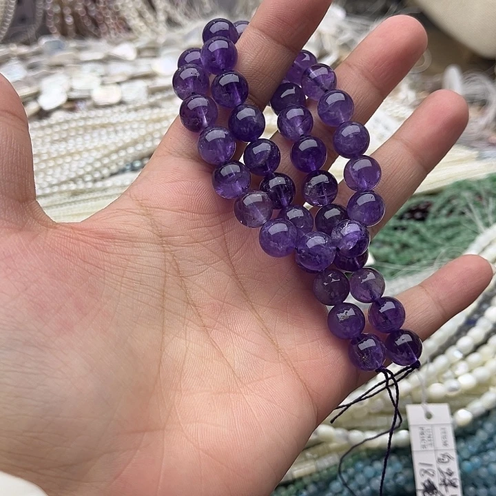 玛瑙/玉髓未镶嵌珠宝半成品一条10mm左右紫晶