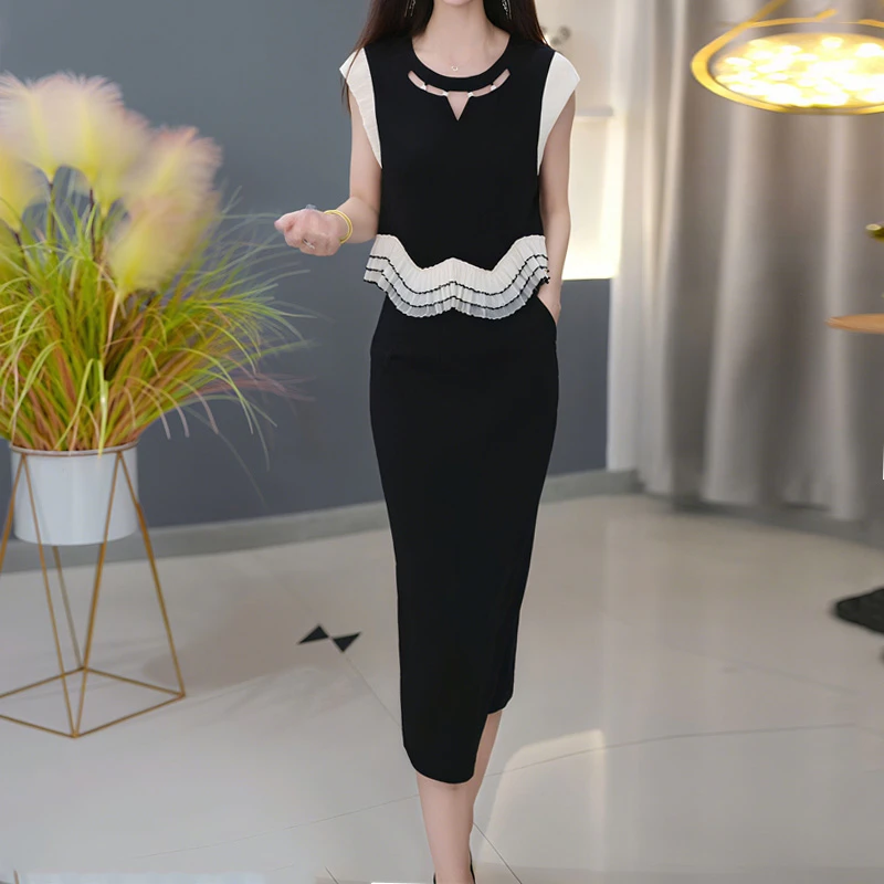 高档气质两件套裙子女2025夏季新款时尚减龄拼接上衣半身裙套装潮