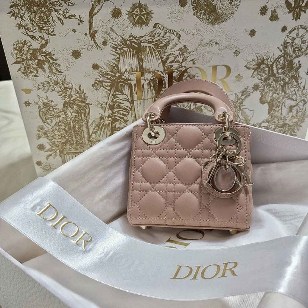 99新 DIOR/迪奥 【娇】戴妃包 超迷你 裸粉色 皮革S 2022 417359