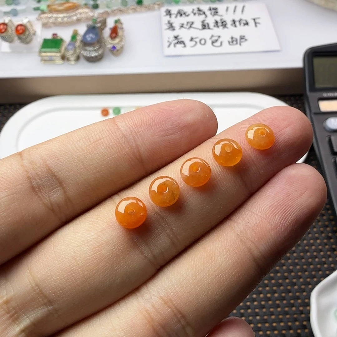 翡翠散珠特色芬达色鼓珠尺寸6.6，5颗