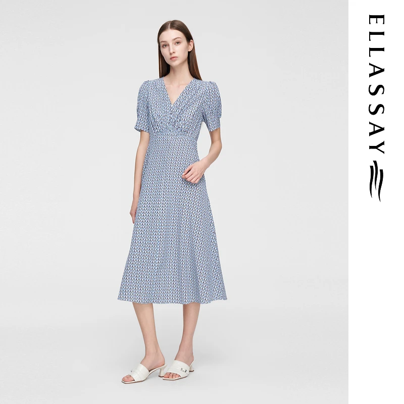ELLASSAY歌力思夏季新款时尚优雅简约茶歇连衣裙女EWV352Y00700