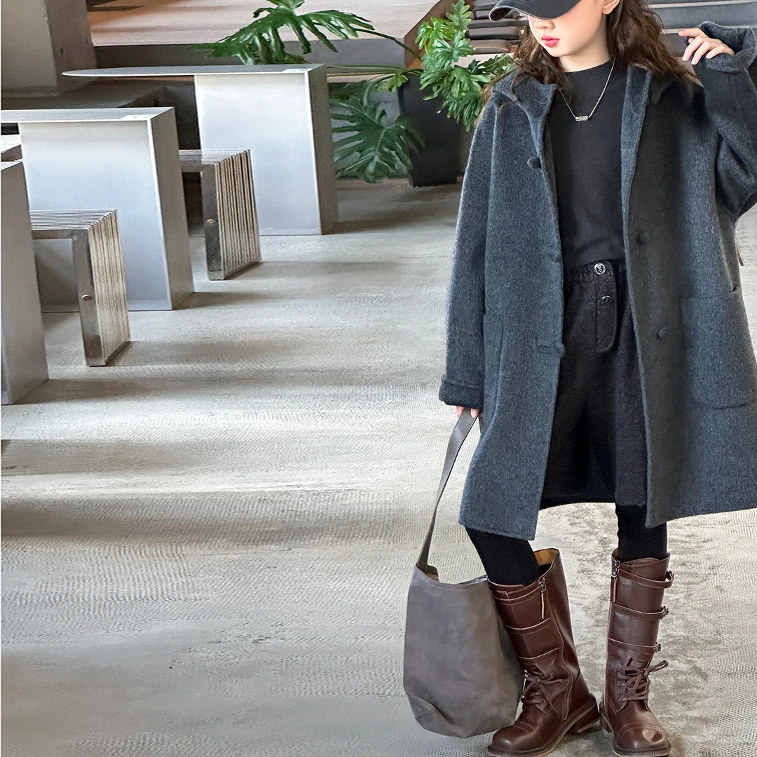 女童呢子大衣秋冬装2025新款儿童韩系穿搭女孩大童中长款毛呢外套