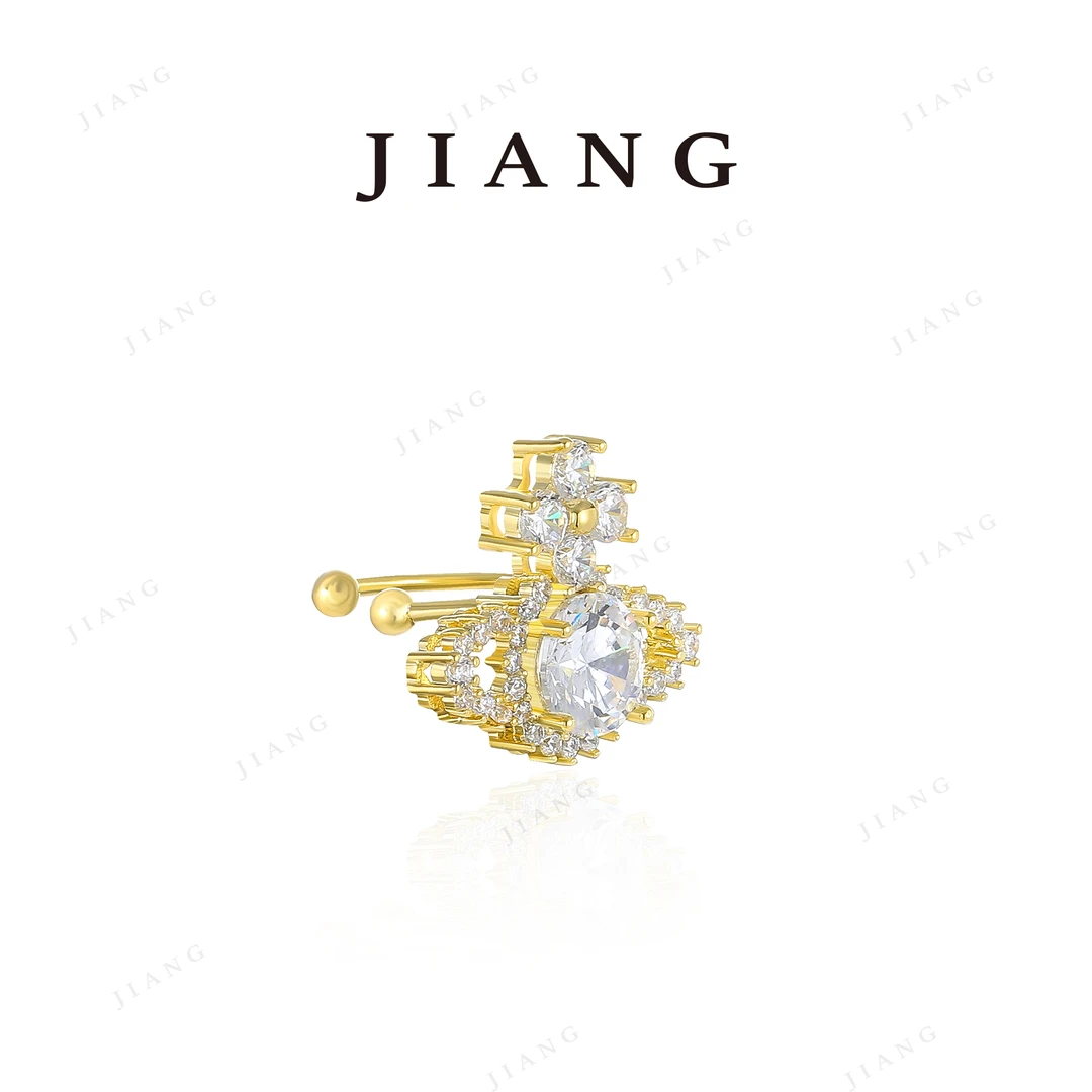 铜合金合成锆石耳饰 镀K金 简约星球百搭满镶耳骨夹 4724