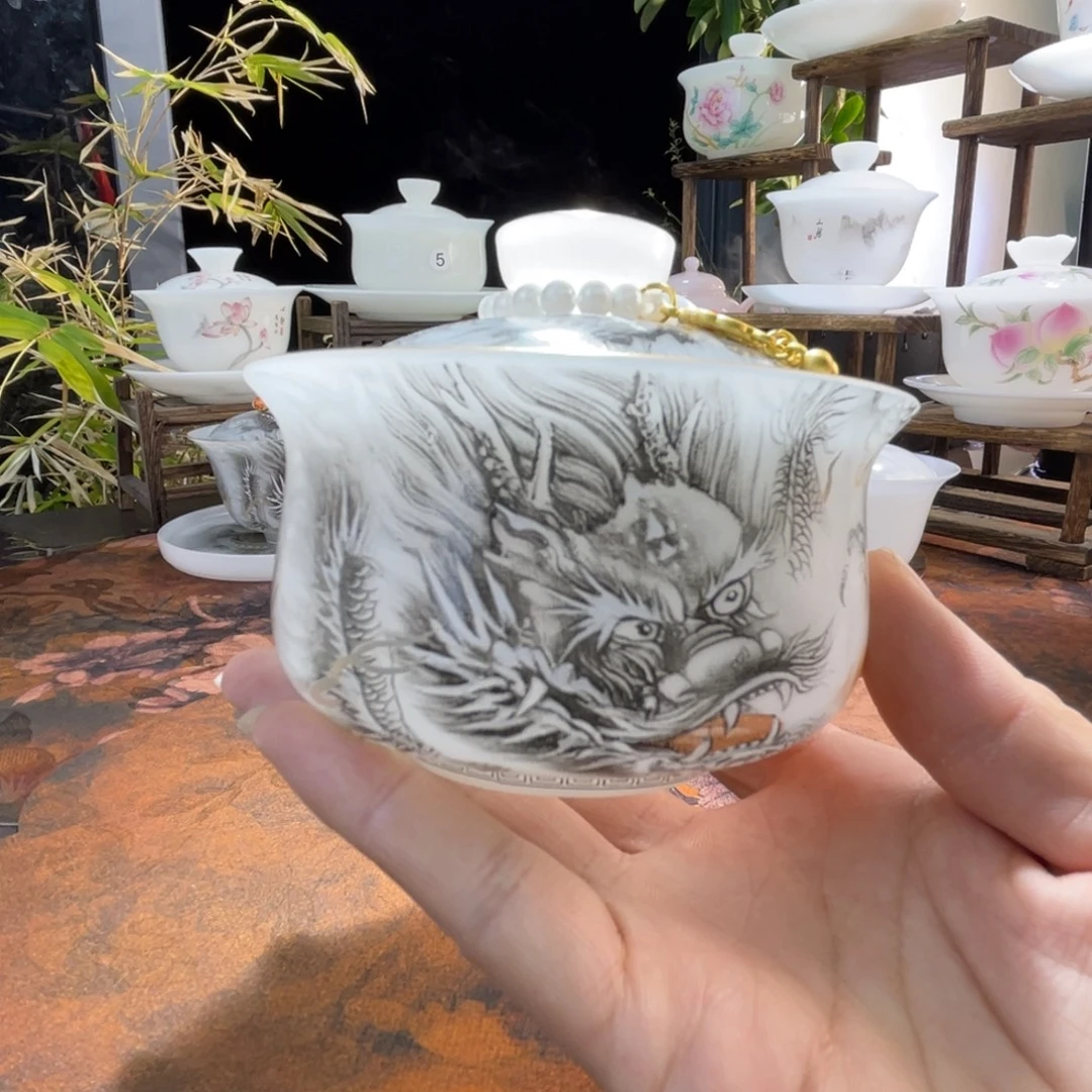 冰晶璞玉素烧墨龙布袋160ml