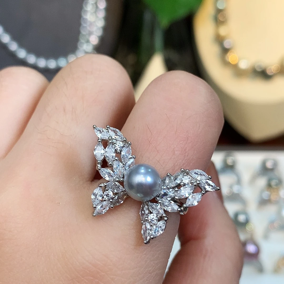 戒指银S925镶嵌海水珍珠