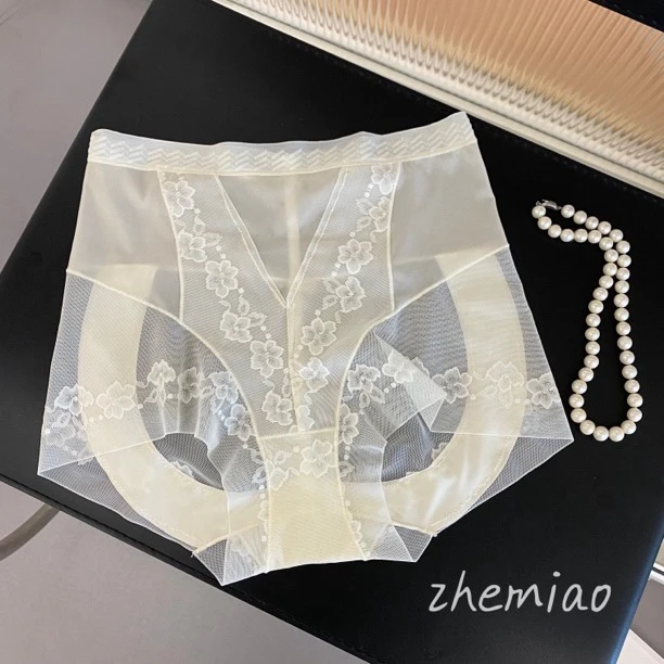 zhemiao(高腰蕾丝内裤)女舒适透气提臀收腹夏季超薄无痕短裤9137