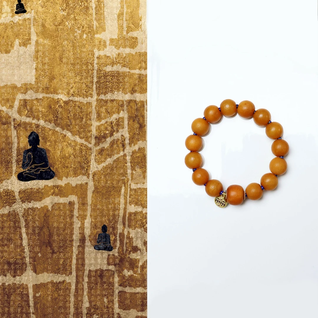 【言笑】原创设计款天然琥珀蜜蜡橘皮纹单圈简约手串手链手饰12mm