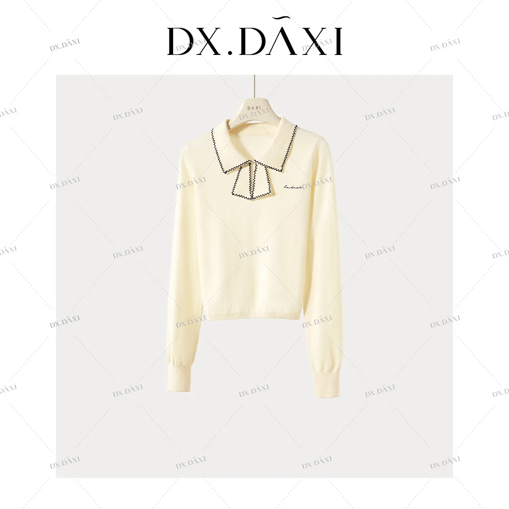 代大喜【芝士奶芙】设计感长袖翻领毛针织衫女2025秋季时尚休闲毛衣