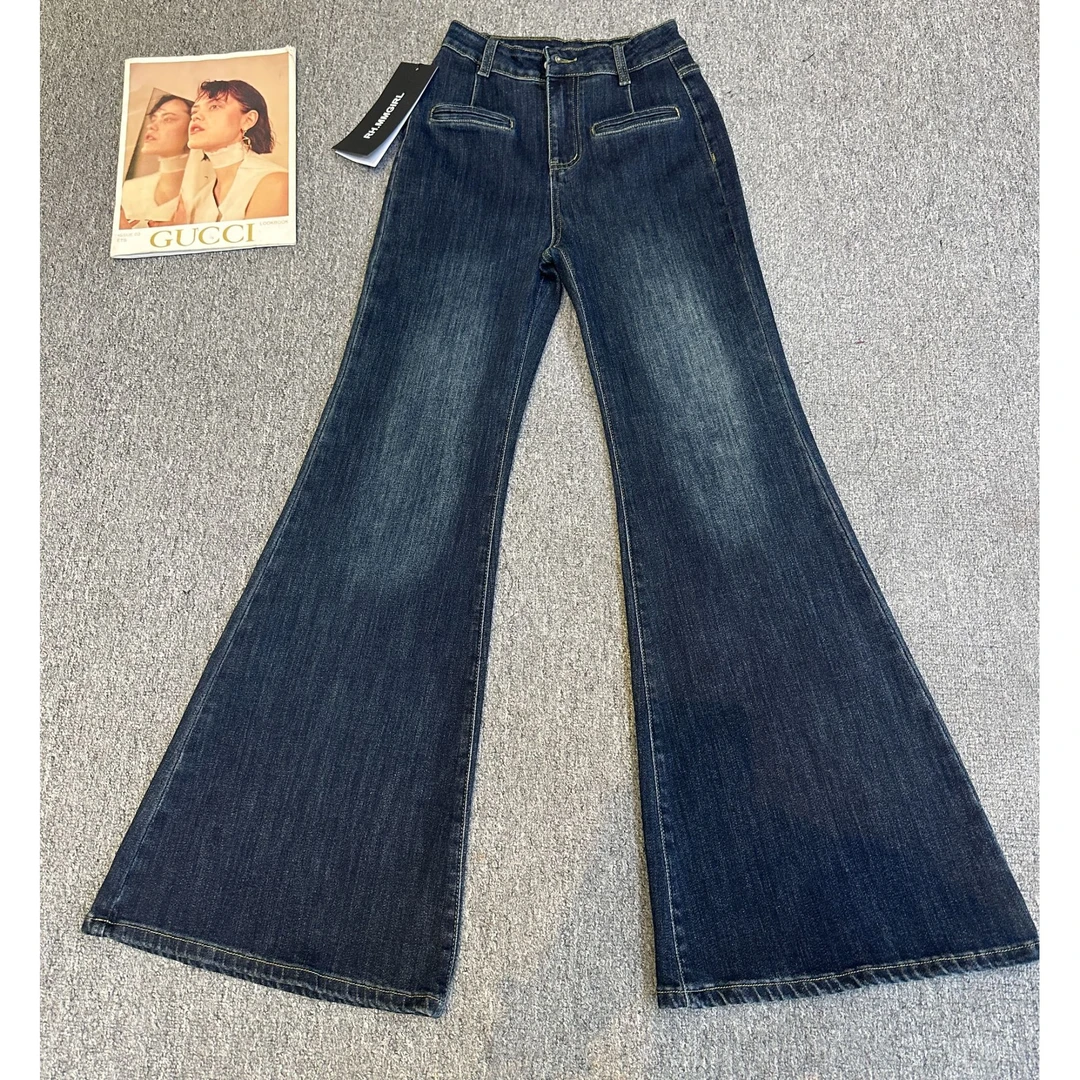 新wss女装-高腰辣妹复古水洗牛仔裤女2025秋季新款微喇显瘦裤