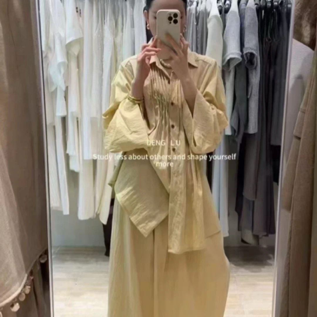 1016高级感原宿风褶皱衬衫开叉半身裙套装