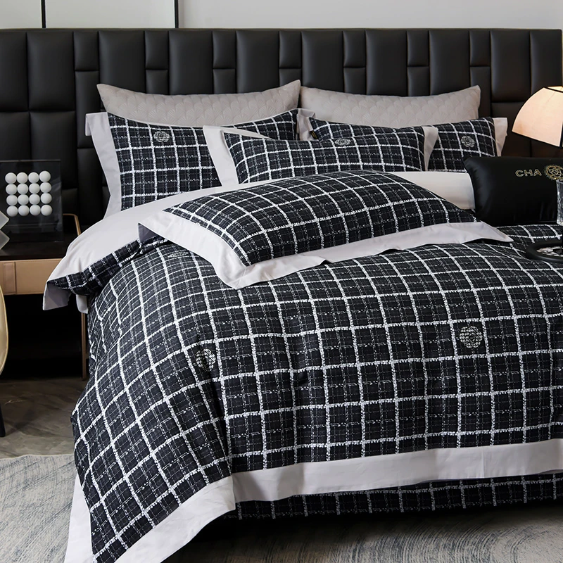 納蘭迦2025爆款【小香风】埃及棉四件套轻奢简约磨毛格子被套