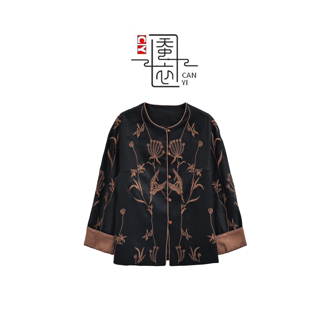 【甘棠】新中式桑蚕丝网红春夏季复古印花圆领斜襟百搭重磅外套