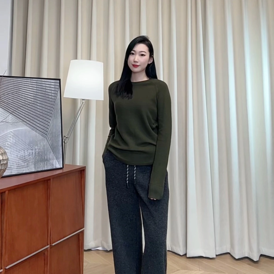 【若若美】H-8227插肩袖圆领羊毛针织衫女士蜂窝纹百搭长袖毛衣