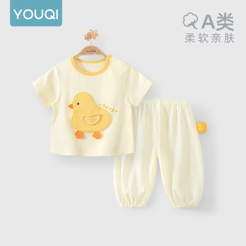 夏季套装薄款新生儿儿童短袖防蚊裤两件套男宝婴儿女童婴幼儿夏天