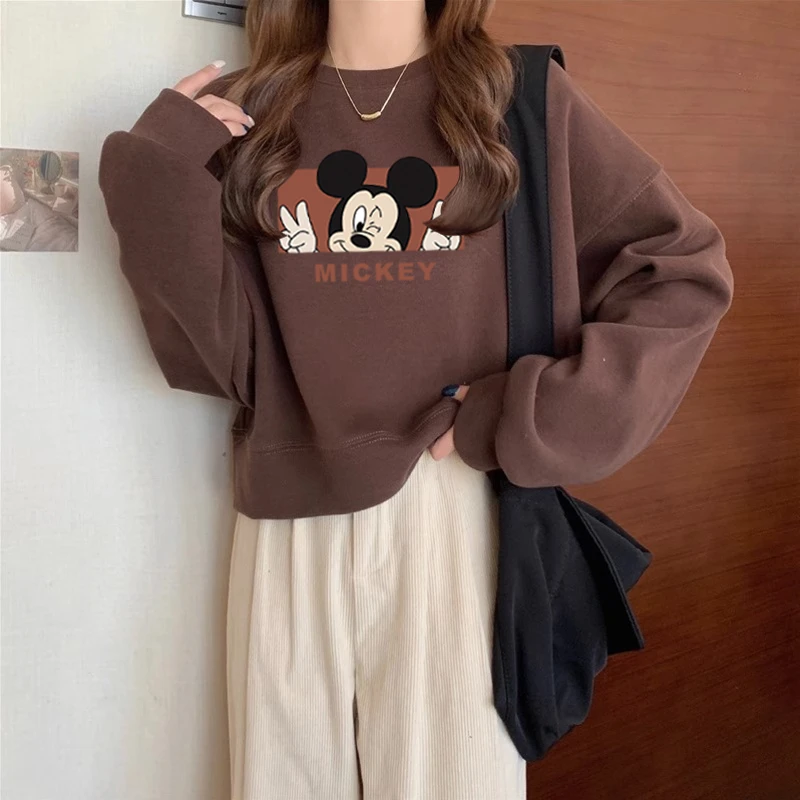 圆领套头短款卫衣女加绒加厚秋冬长袖上衣高腰显瘦小个子春秋薄款