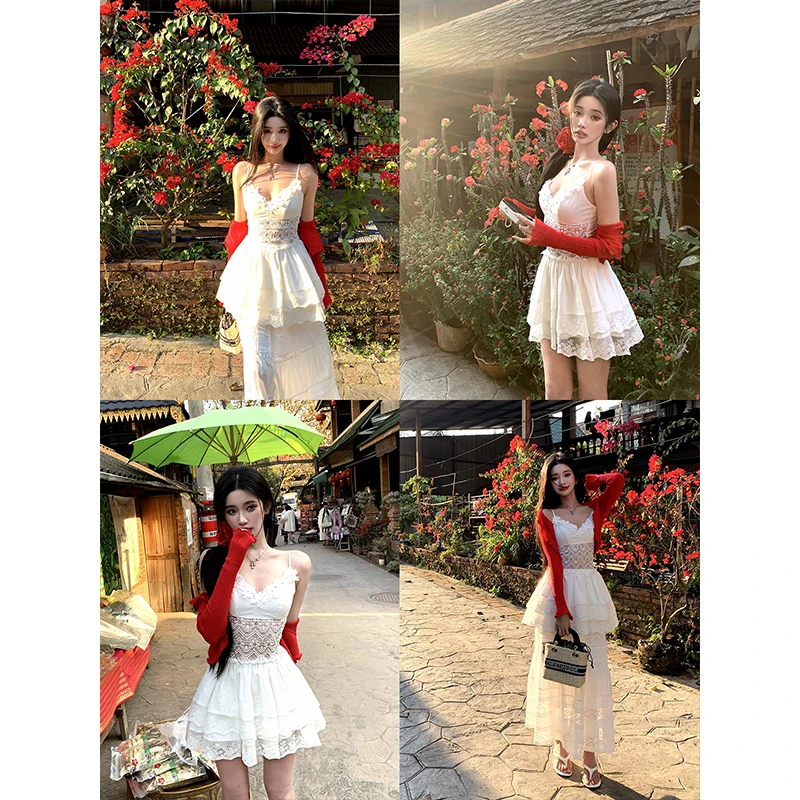 Barb Chill 蕾丝木耳边连衣裙2025新款今年流行爆款花边吊带裙