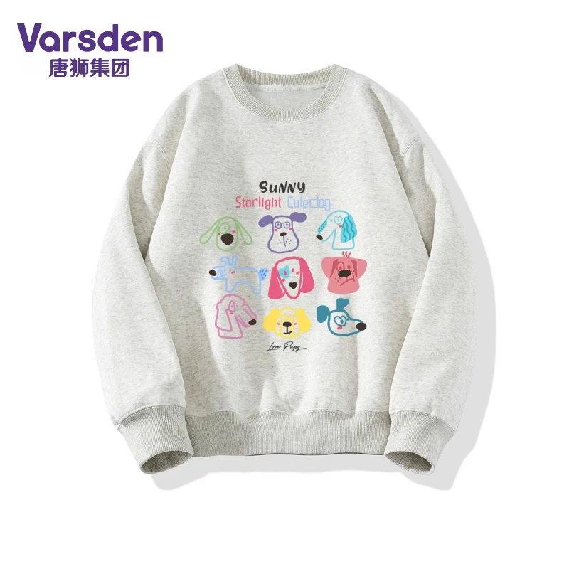 唐狮集团Varsden宽松圆领可爱印花常规卫衣男春季休闲简约套头衫