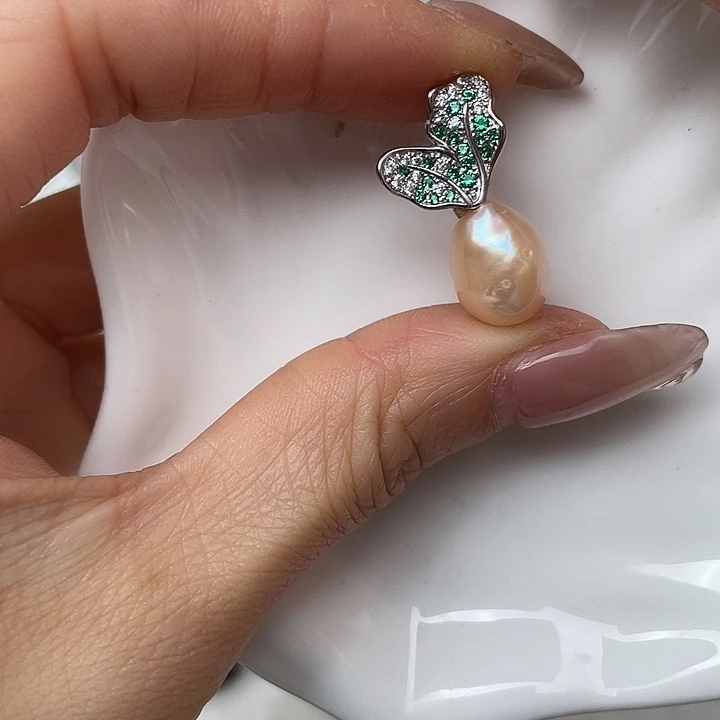 淡水珍珠银S925镶嵌吊坠(不含链)