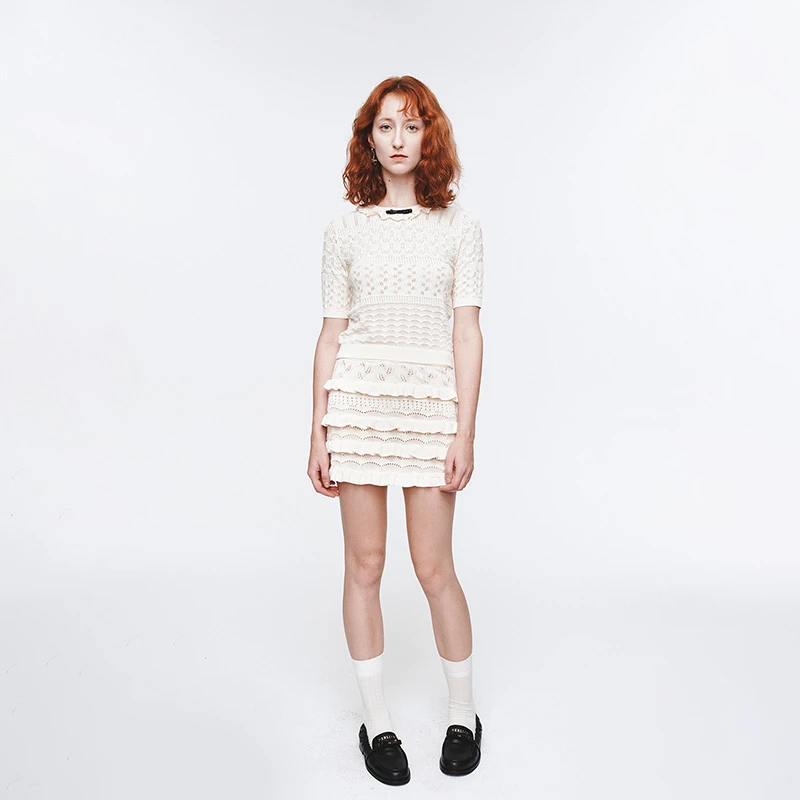 Herlian2025年夏季新品木耳边设计针织半袖