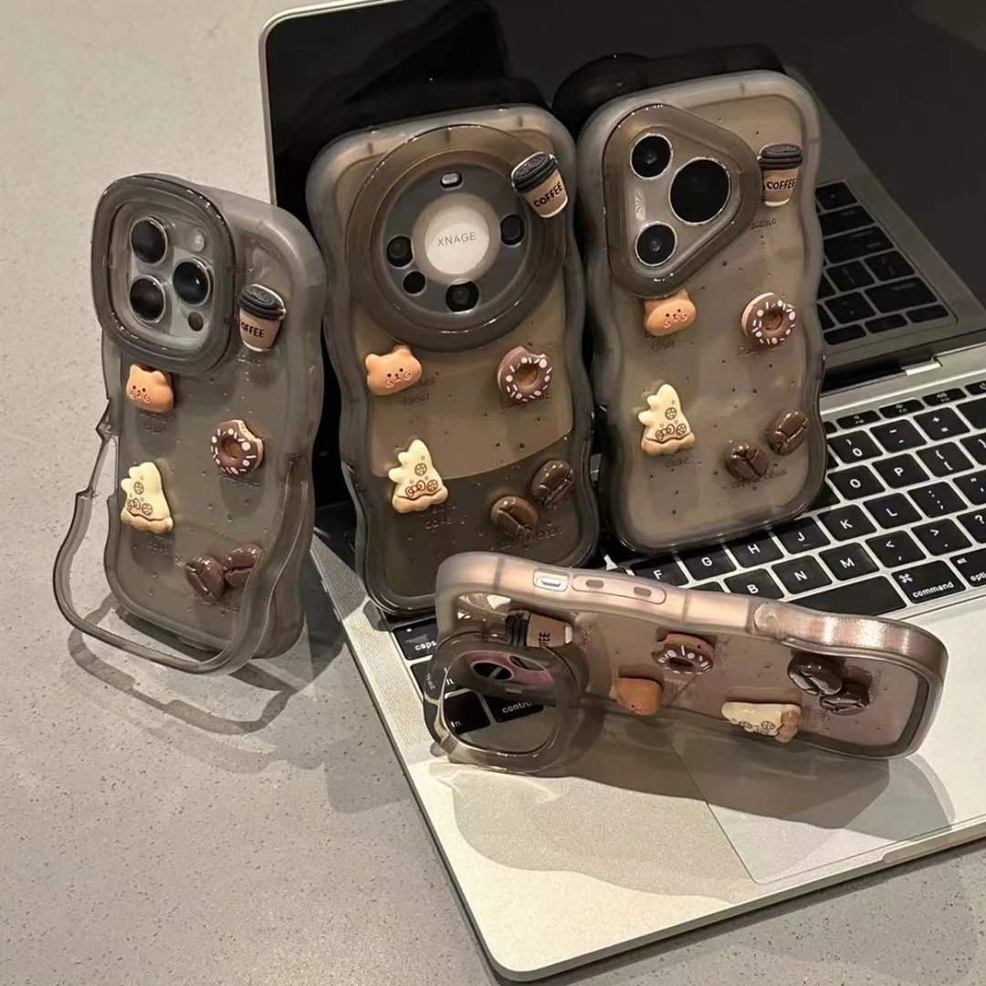 小熊咖啡适用华为MATE70手机壳60可爱P70创意双支架NOVA13/12套