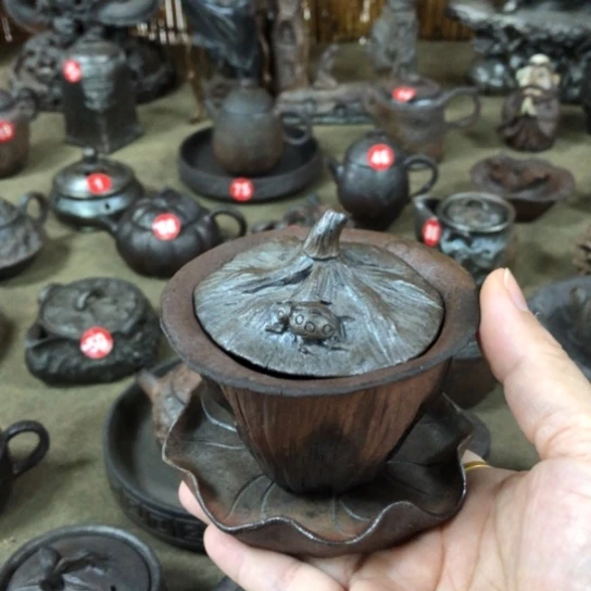 盖碗全手捏柴烧茶器