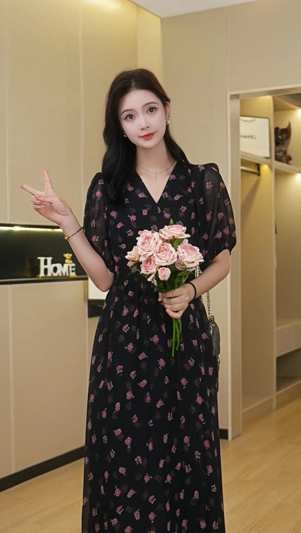 【浅色青鸾】2025夏天新款法式时尚碎花气质中高腰显瘦连衣裙长裙