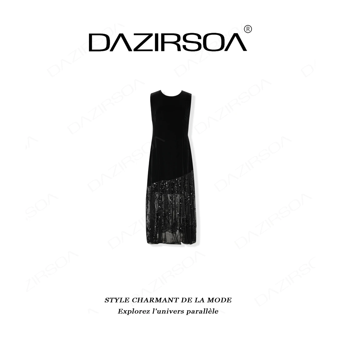 DAZIRSOA/达姿“半夏山风”时尚百搭法绣亮片1oo桑蚕丝连衣裙 AA209