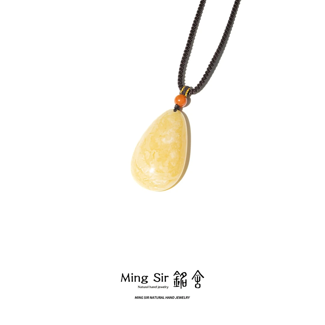 【铭舍 水滴浓花高+微瑕】天然俄料琥珀蜜蜡水滴吊坠小克重珠宝2.19