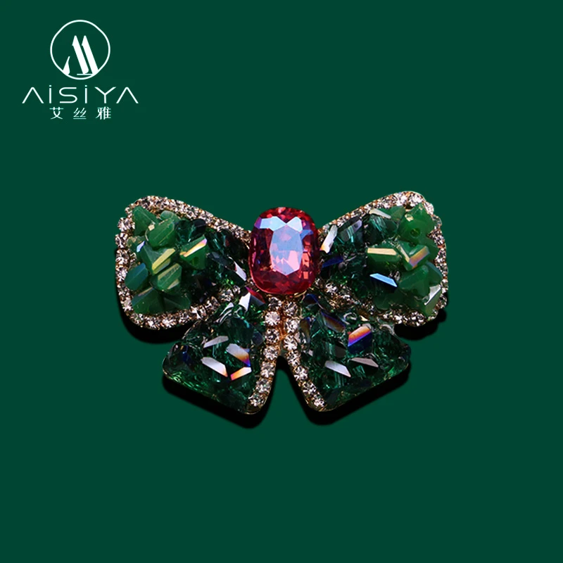 铜合金合成锆石胸针 复古手工款碎颗粒水晶蝴蝶结胸针女胸花别针